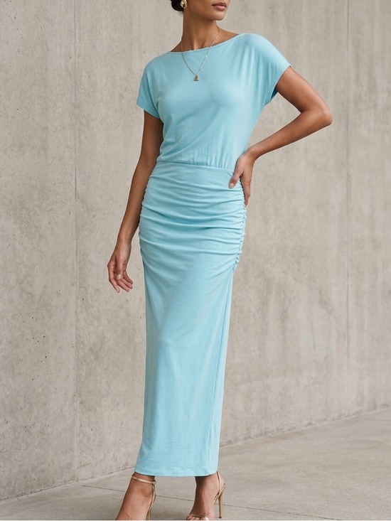 Victoria's Secret Dresses & Skirts - Victoria's Secret Turquoise Ruched Modal Maxi Dress Small Short Sleeve Boat Neck